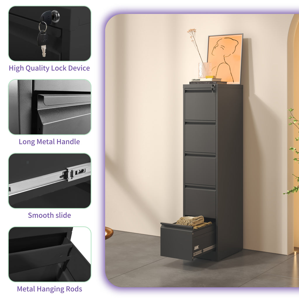 5 Drawer Metal Vertical File Cabinet with Lock