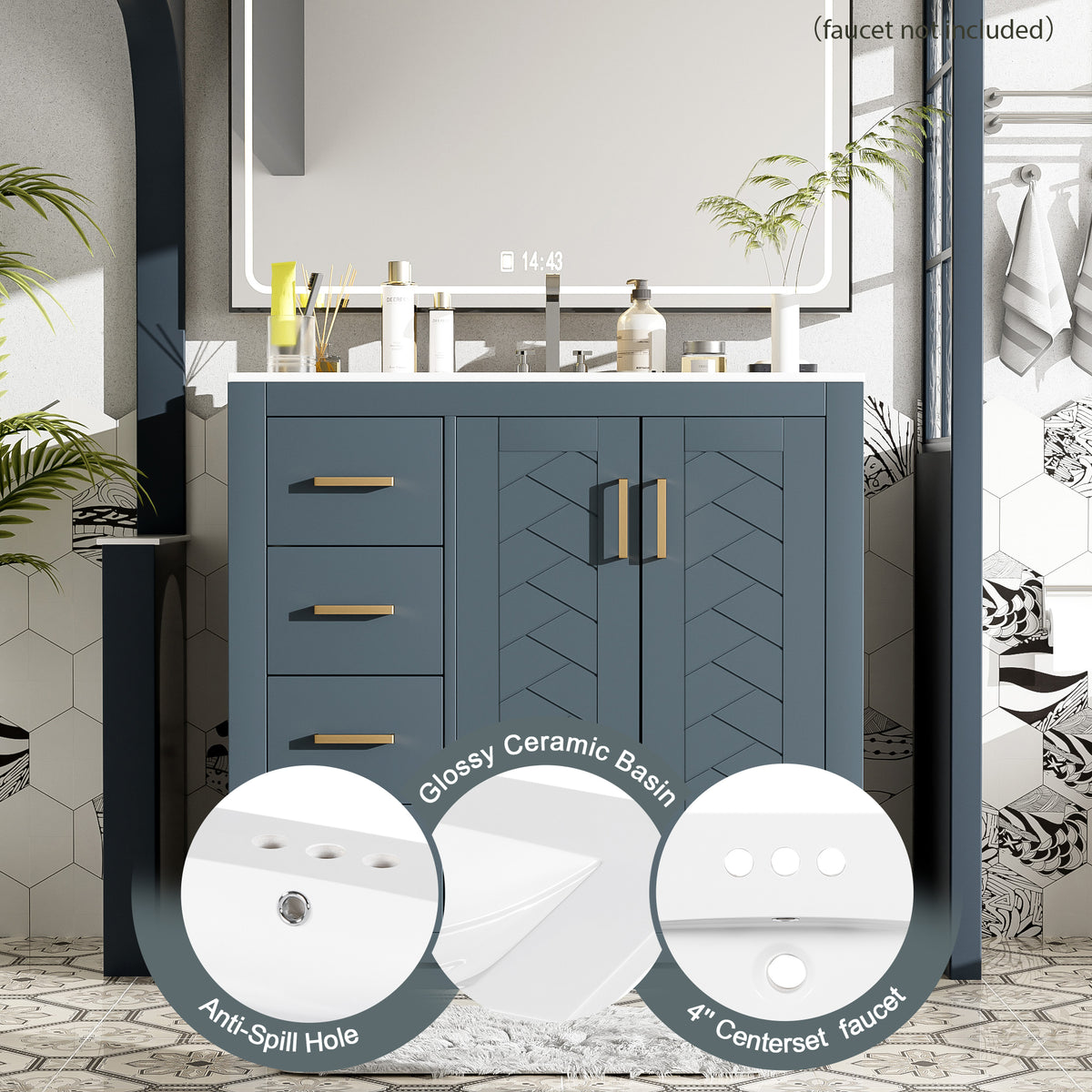 36" Bathroom Vanity With Ceramic Sink Combo