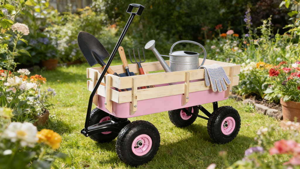 Outdoor Wagon with Wood Railing and Air Tires