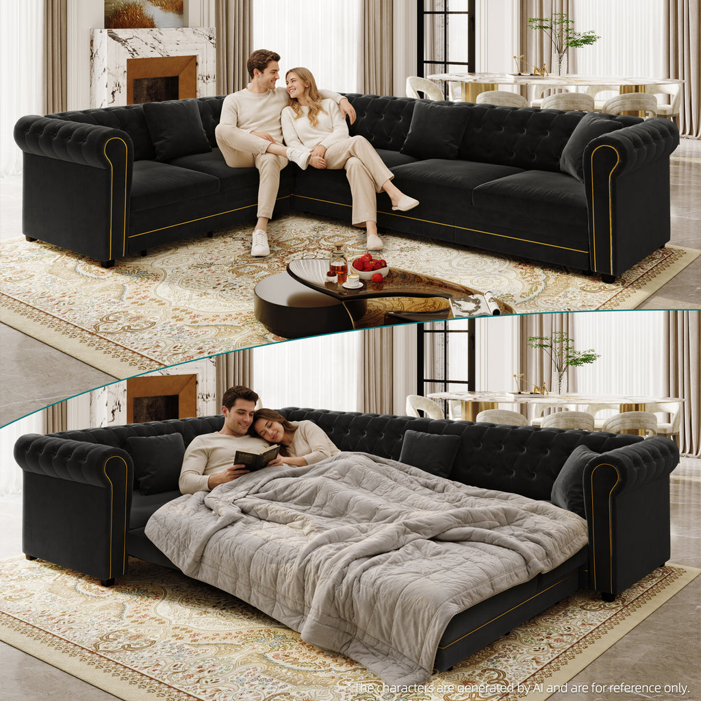 115.3" L-Shaped Sofa Couch with Pull-Out Bed