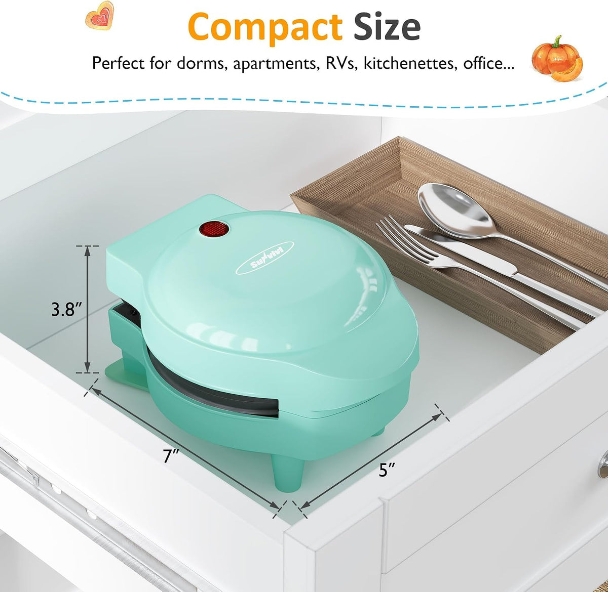 4" Kids Mini Waffle Maker with 6 Removable Plates