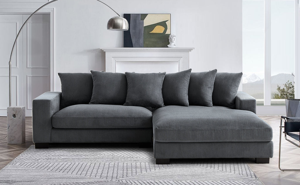 Luxe Oversized Two-Piece Right Facing Sectional, 102-Inch L Shape, Dark Gray Corduroy