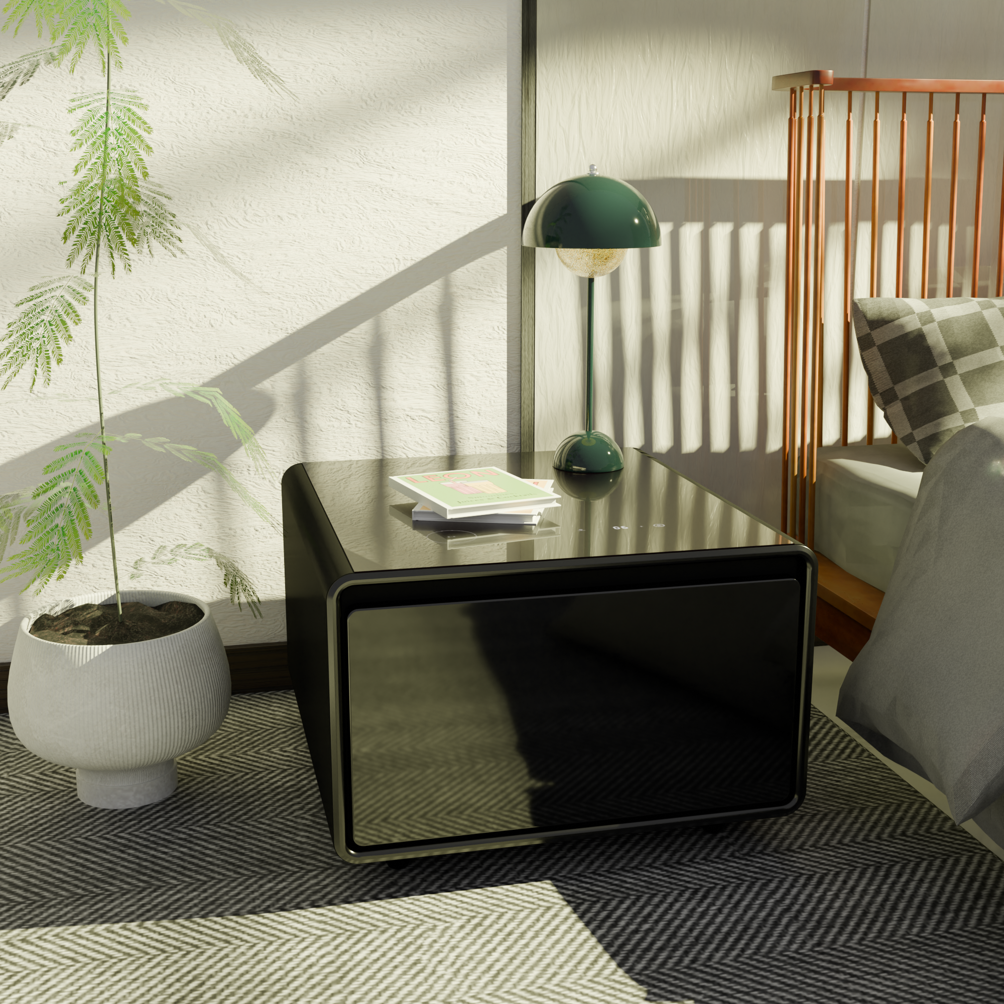 Modern Smart Side Table with Built-in Fridge