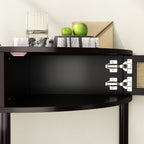 Unique Half Moon Design End Table with Sliding Rattan Door