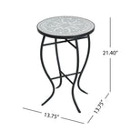 Outdoor Round Side Table with Mosaic-Style Top and Curved Iron Legs