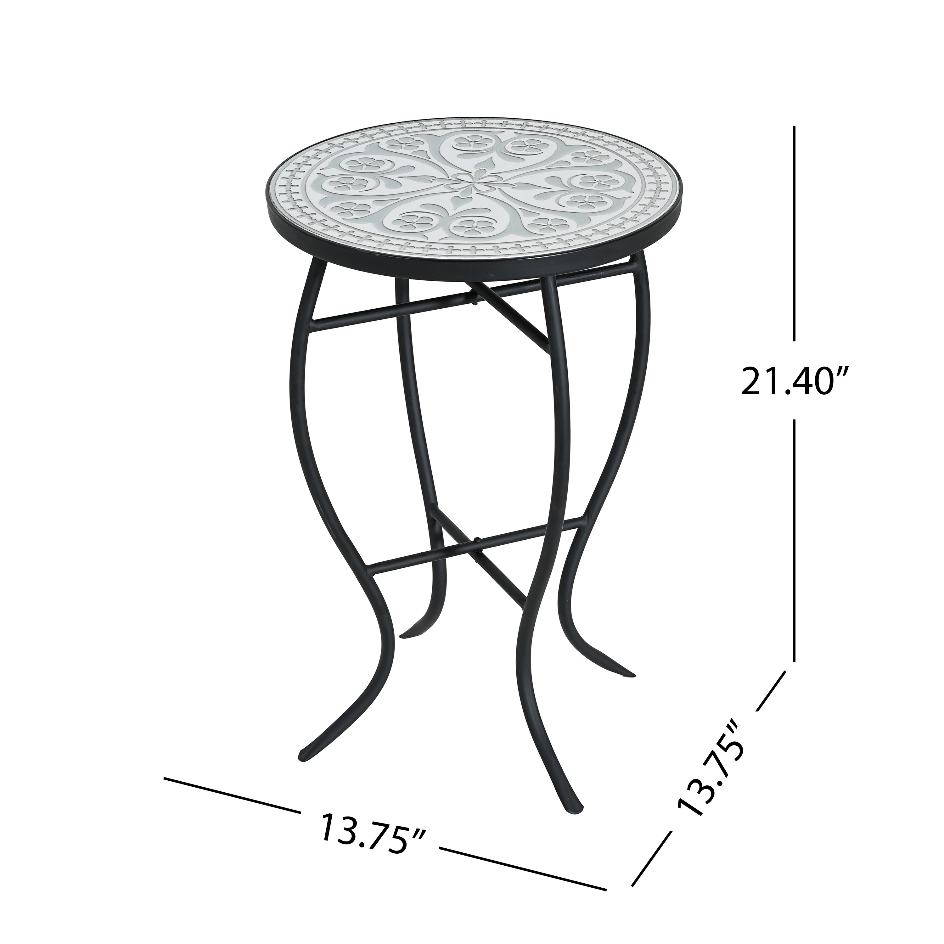 Outdoor Round Side Table with Mosaic-Style Top and Curved Iron Legs