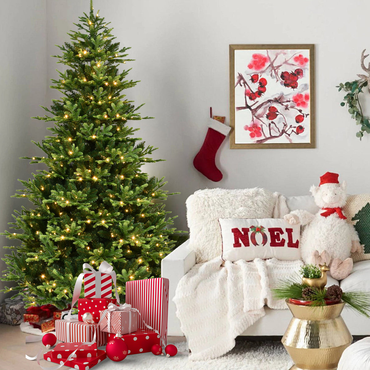 6-Foot Artificial Christmas Tree, Full Lush Shape, 1820 Tips, 350 Warm White LED Lights