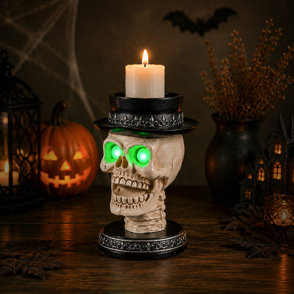Halloween Skull Candle Holder with Glowing LED Lights