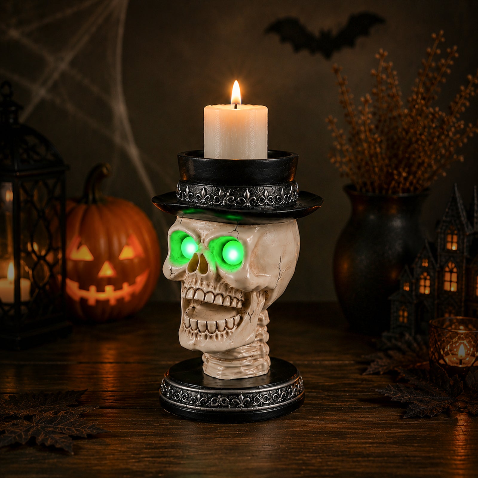 Halloween Skull Candle Holder with Glowing LED Lights