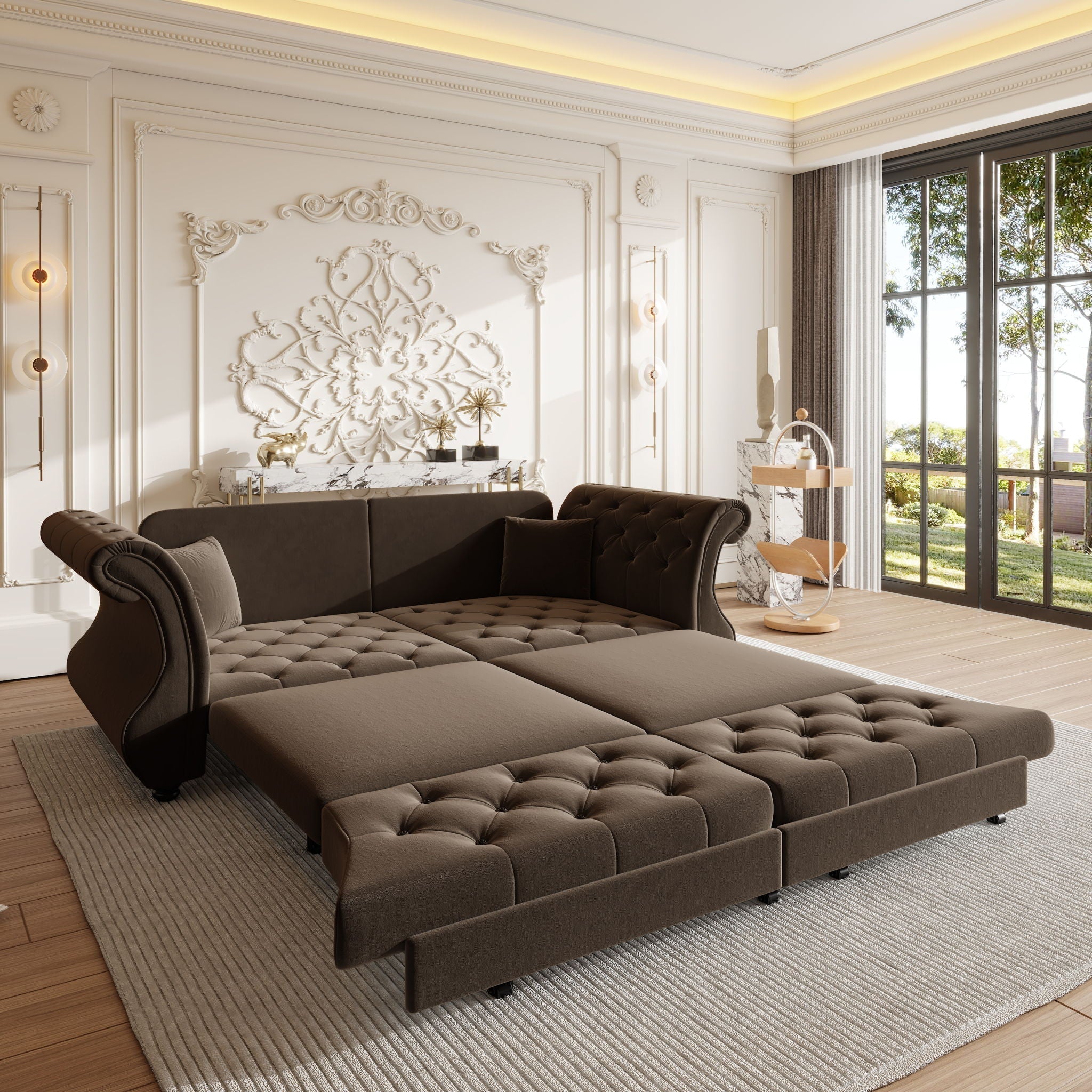 Oversized Chesterfield Pull Out Sofa Bed with Flower Tufting