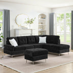 L-Shaped Chenille Sectional Sofa with Chaise and Storage Ottoman
