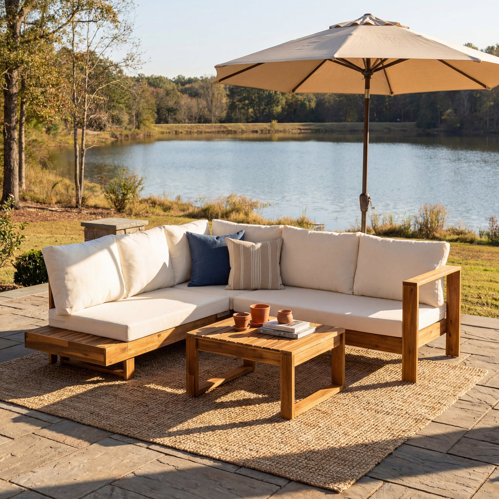 Outdoor 4pc Acacia Wood Sectional Patio Sofa Set