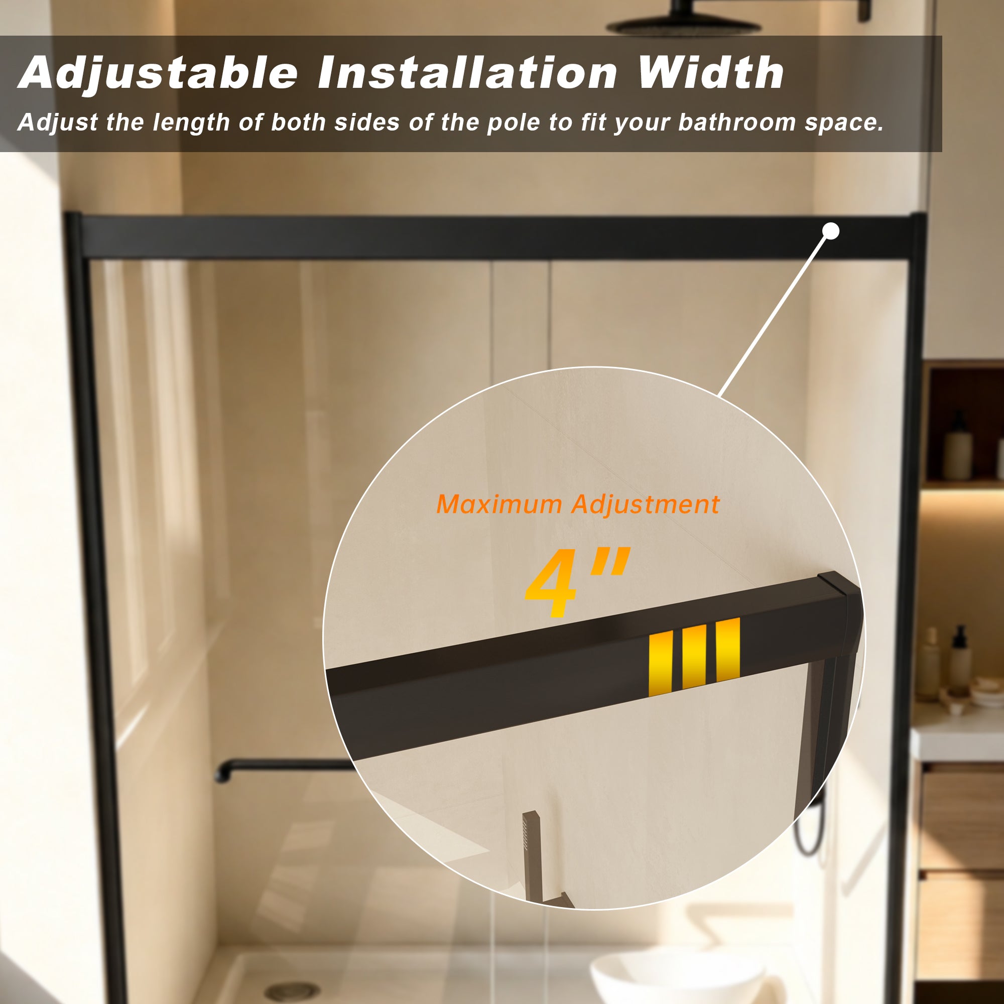 56-60" W × 72" H Tempered Glass Aluminum Frame Double Sliding Shower Door