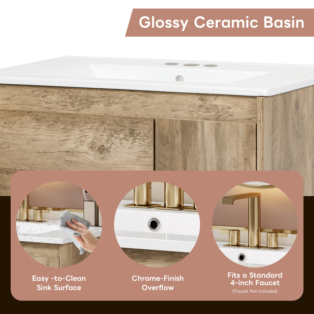 30" Modern Wood Fixture Bathroom Vanity