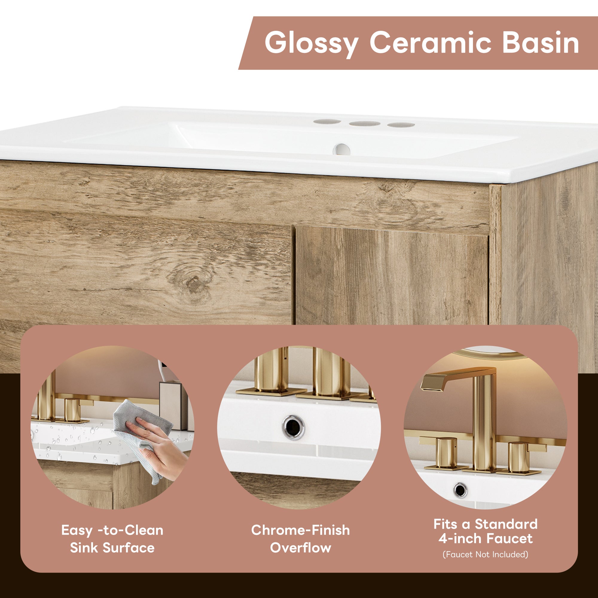 30" Modern Wood Fixture Bathroom Vanity