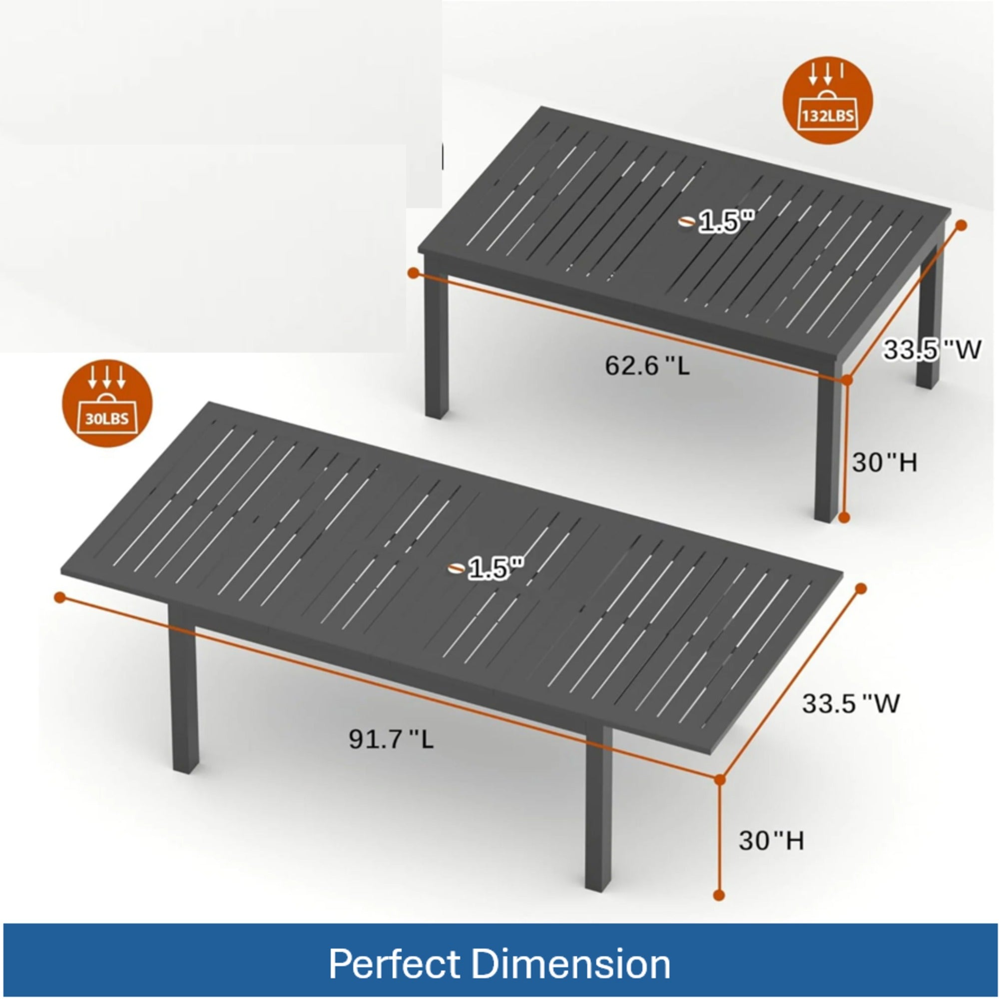63"-92" Extendable Aluminum Outdoor Dining Table