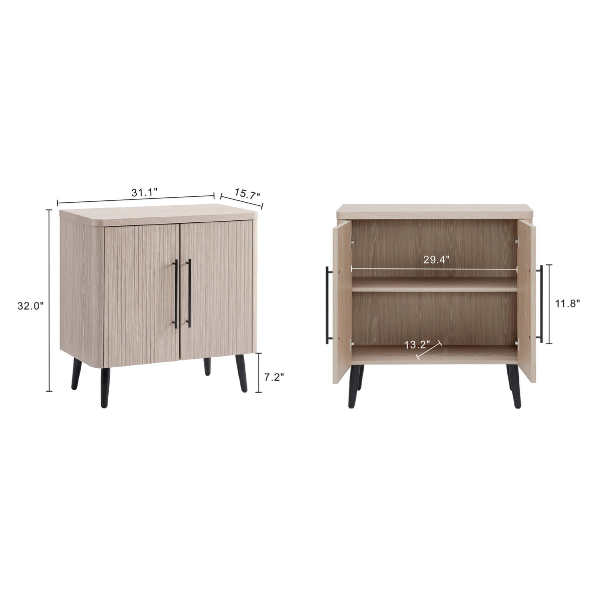 Jodie 31" Fluted Accent Cabinet in Whitewashed