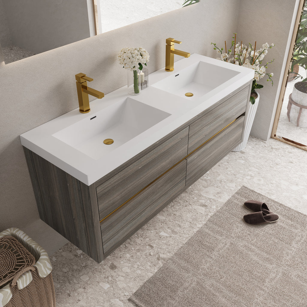 60" Wall-Mounted Bathroom Vanity with Double Sinks