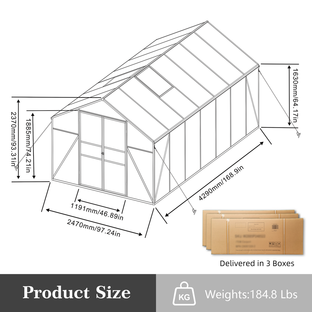 8x14 FT Aluminum Greenhouse for Outdoor Use