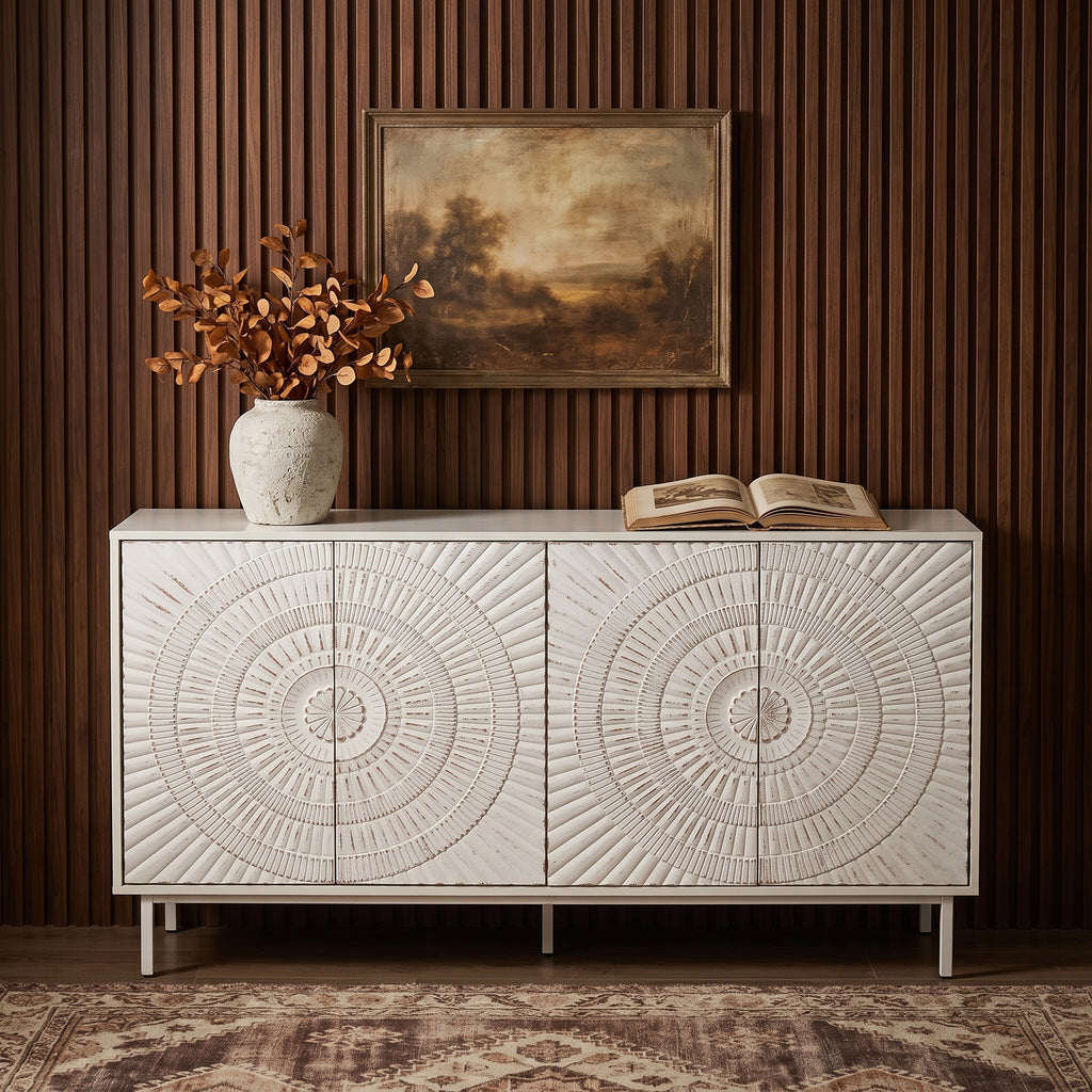 Shabby Chic Wood Sideboard Buffet Accent Bedroom Media Hallway Curio Kitchen Hutch Storage Cabinet Home Furniture For Dining Room,Living Room,Kitchen(White)