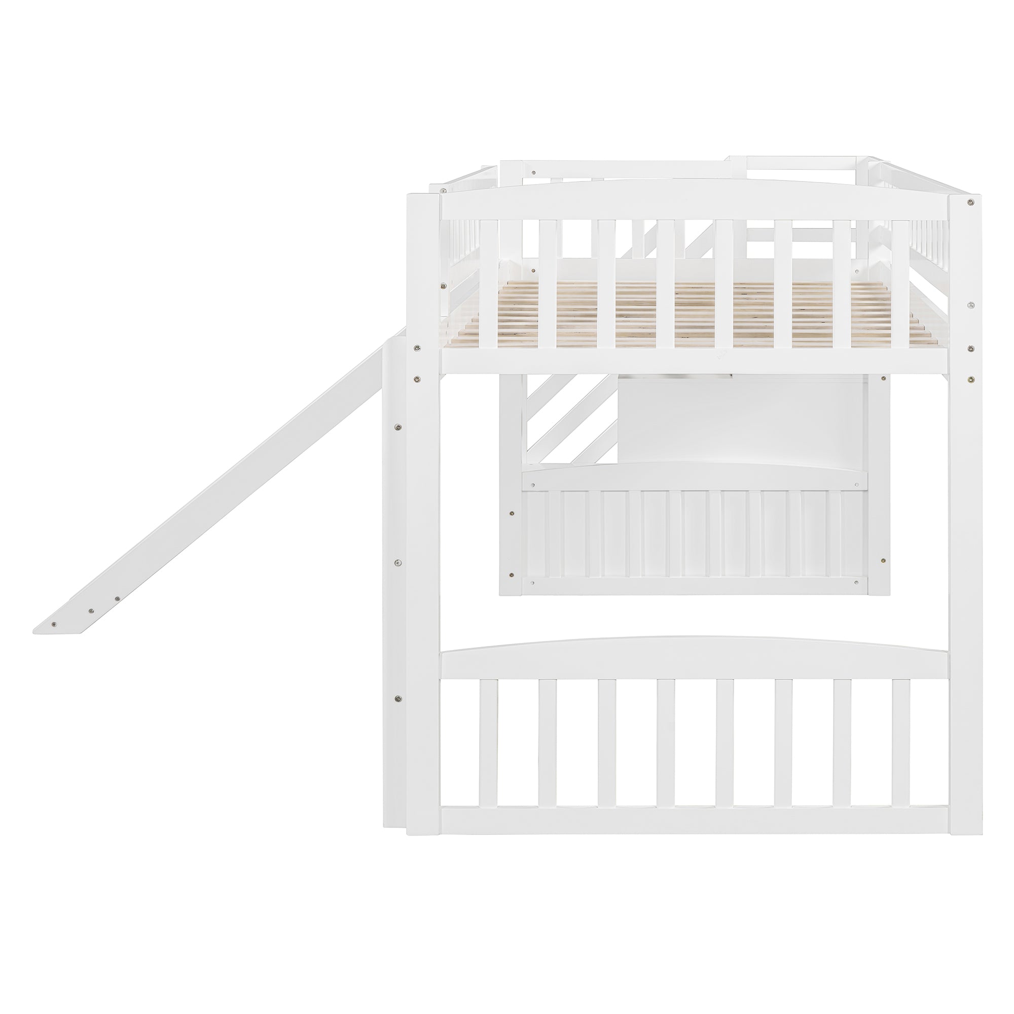 Stairway Twin Size Loft Bed with Two Drawers and Slide, White