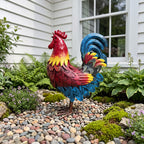 Wrought Iron Rooster Garden Statue