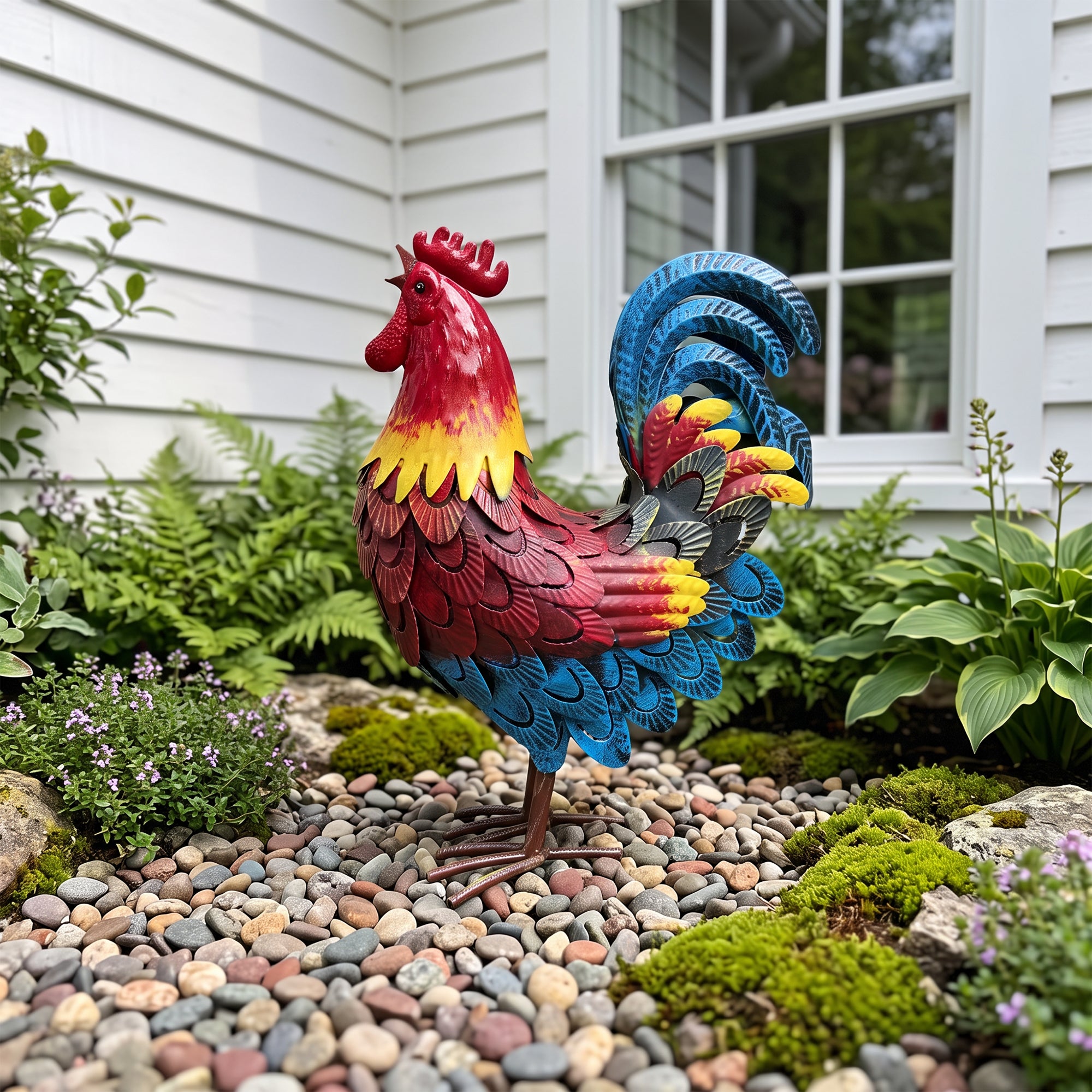Wrought Iron Rooster Garden Statue