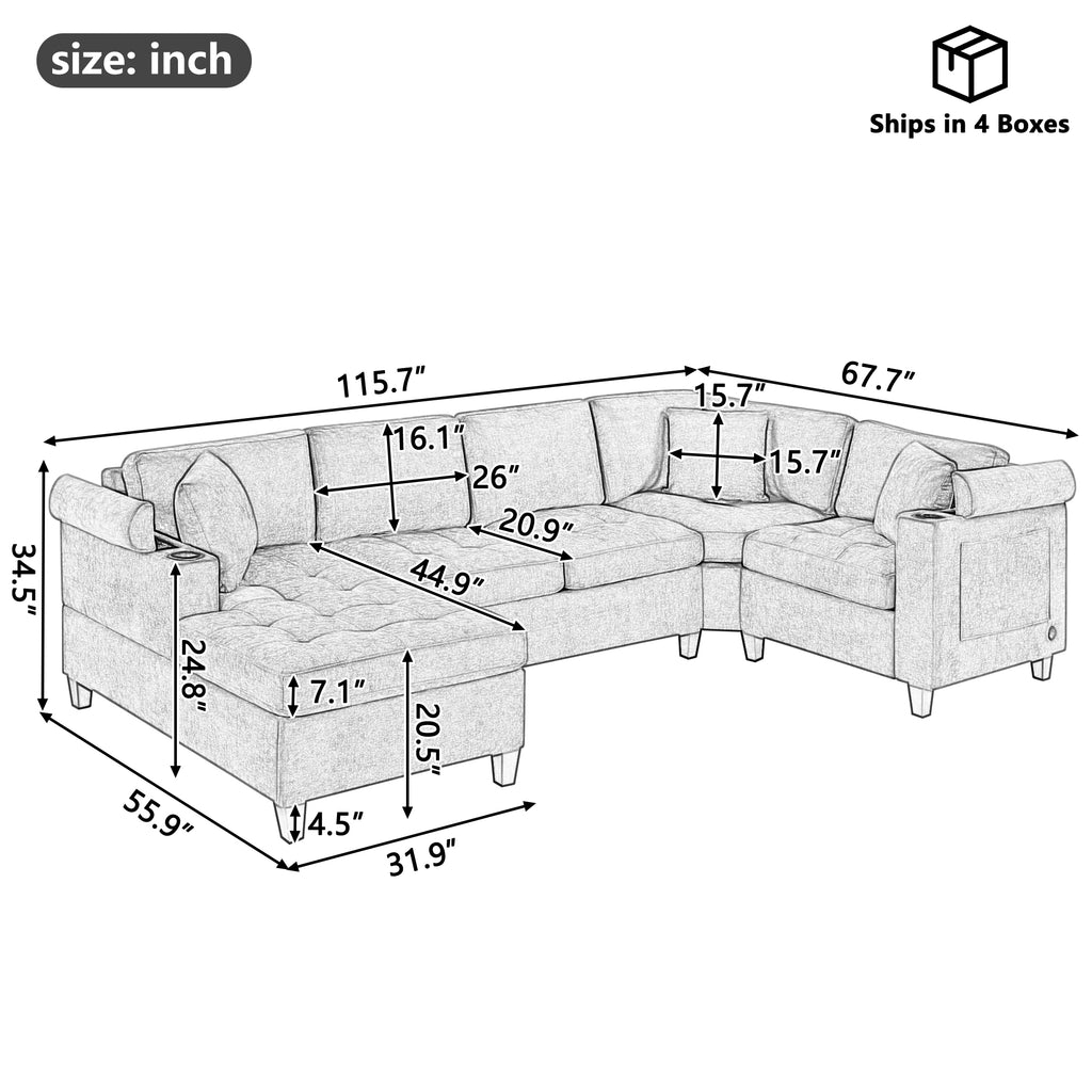 Modern U-Shaped Sectional Sofa