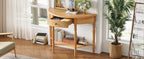 TREXM Farmhouse Half Moon Console Table with Drawer & Shelf - Rustic Accent Table