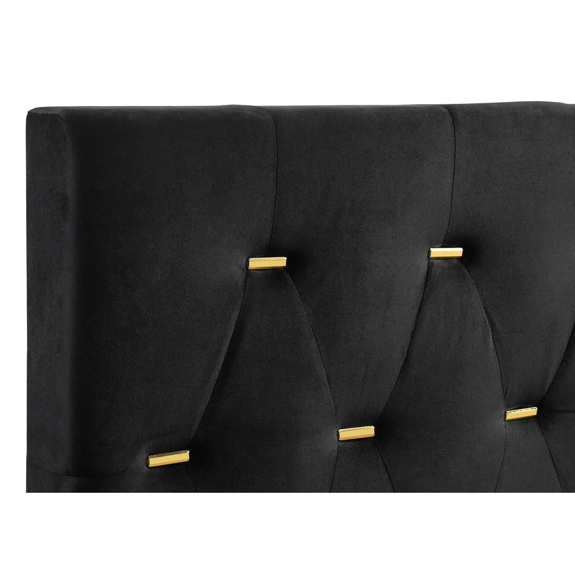 Lexie Black/Gold Diamond Tufted Eastern King Panel Bed