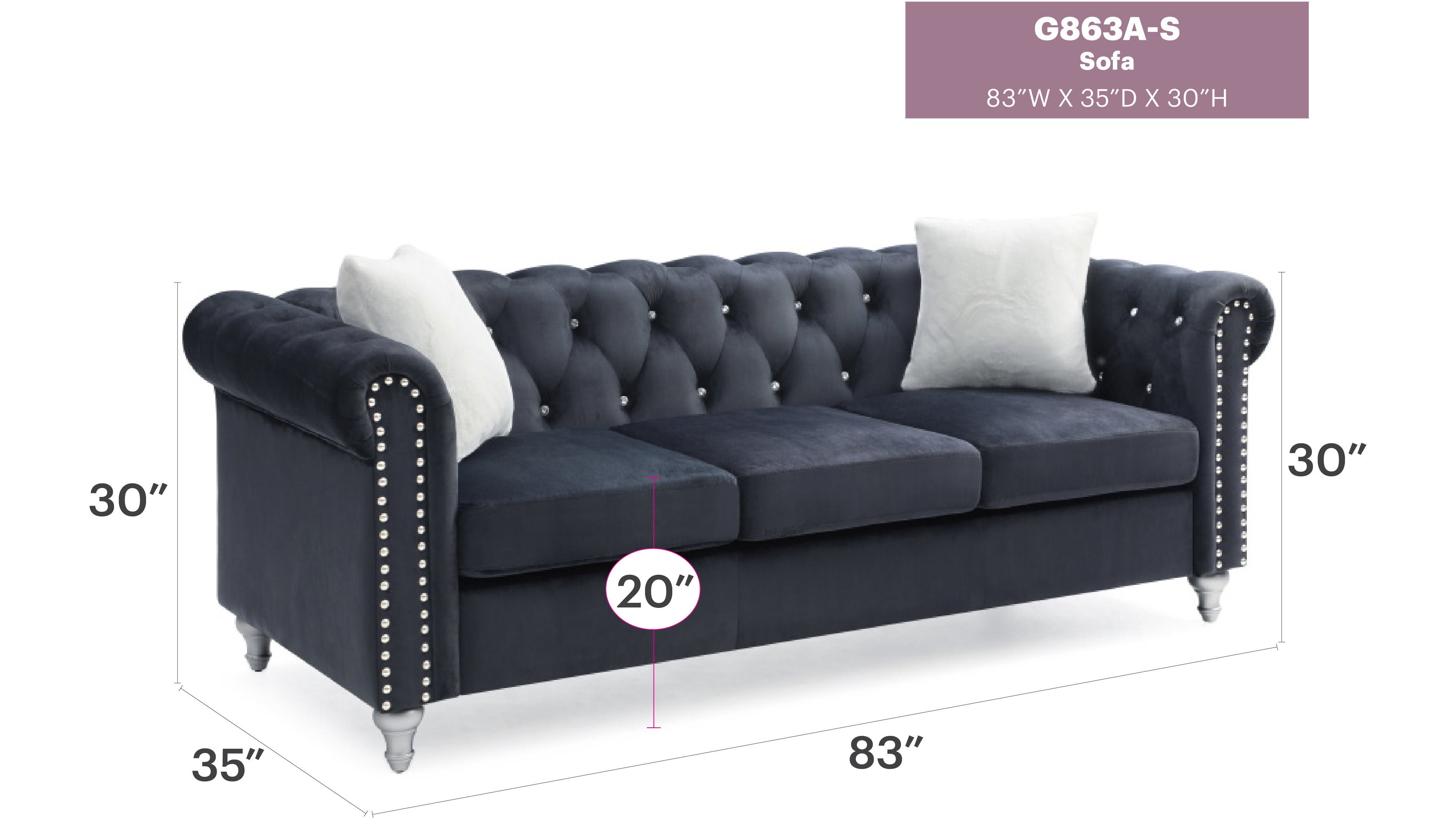 Raisa G863A-S Velvet Sofa