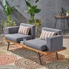 Outdoor Acacia Wood 2 Seater Sofa with Metal Legs