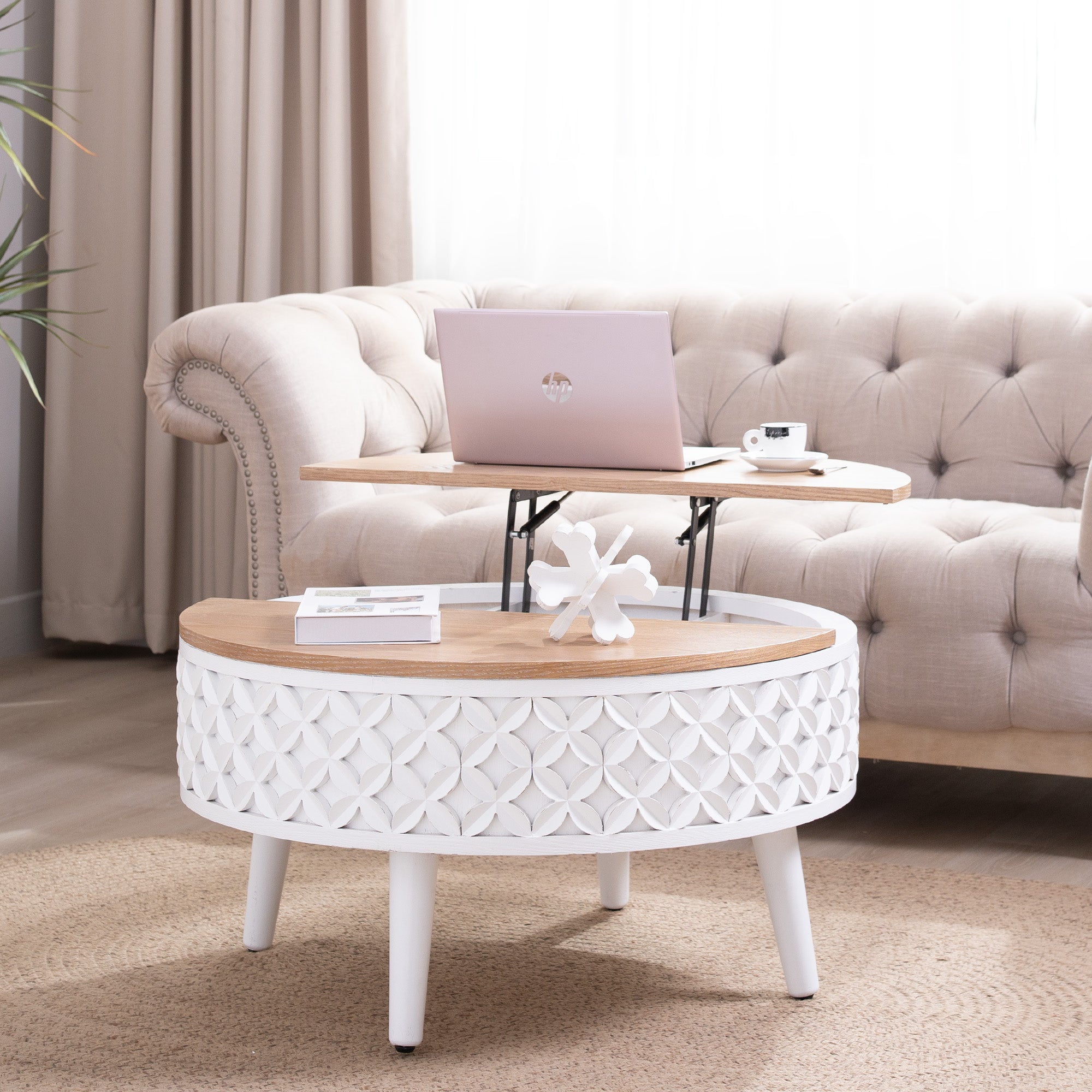 Round Coffee Table with Storage – 31.5" Lift-Top Accent Table