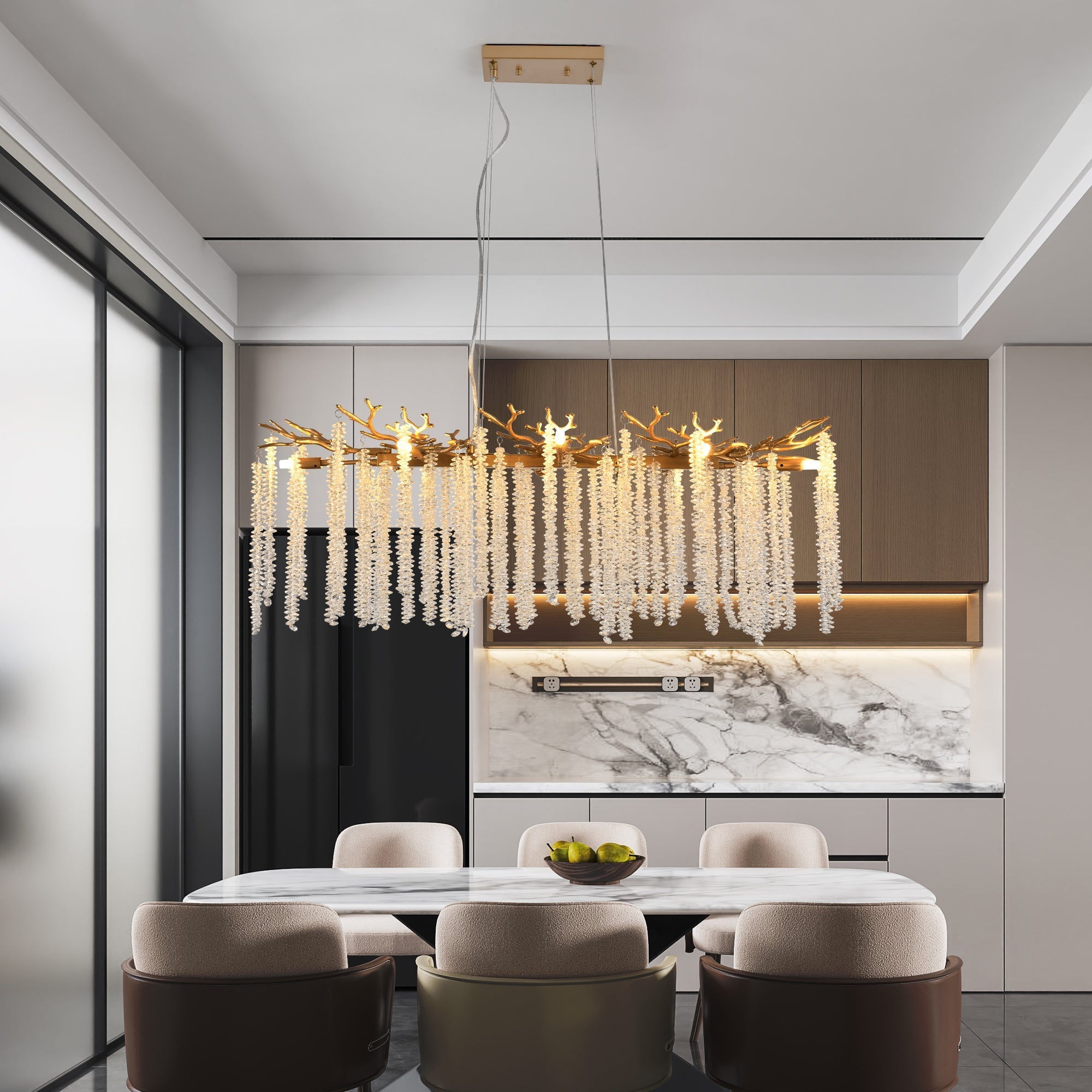 39-inch Modern Golden Pendant Light with Cascading Crystal Strands