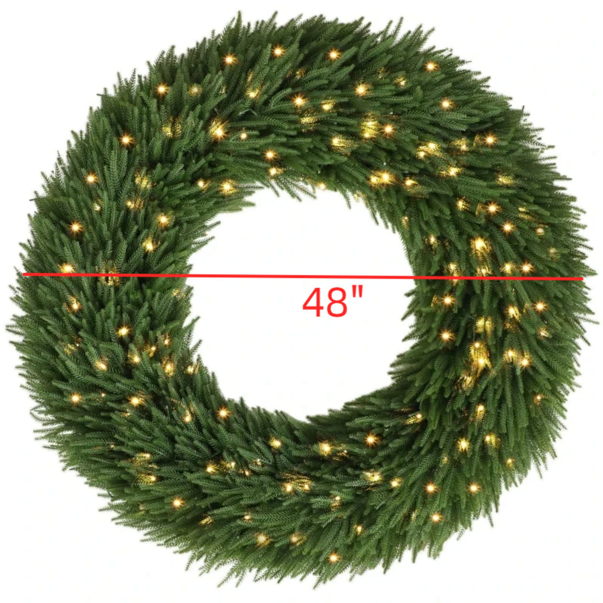 48 Inch Artificial Norfolk Pine Christmas Wreath, Pre-Lit with LED Lights