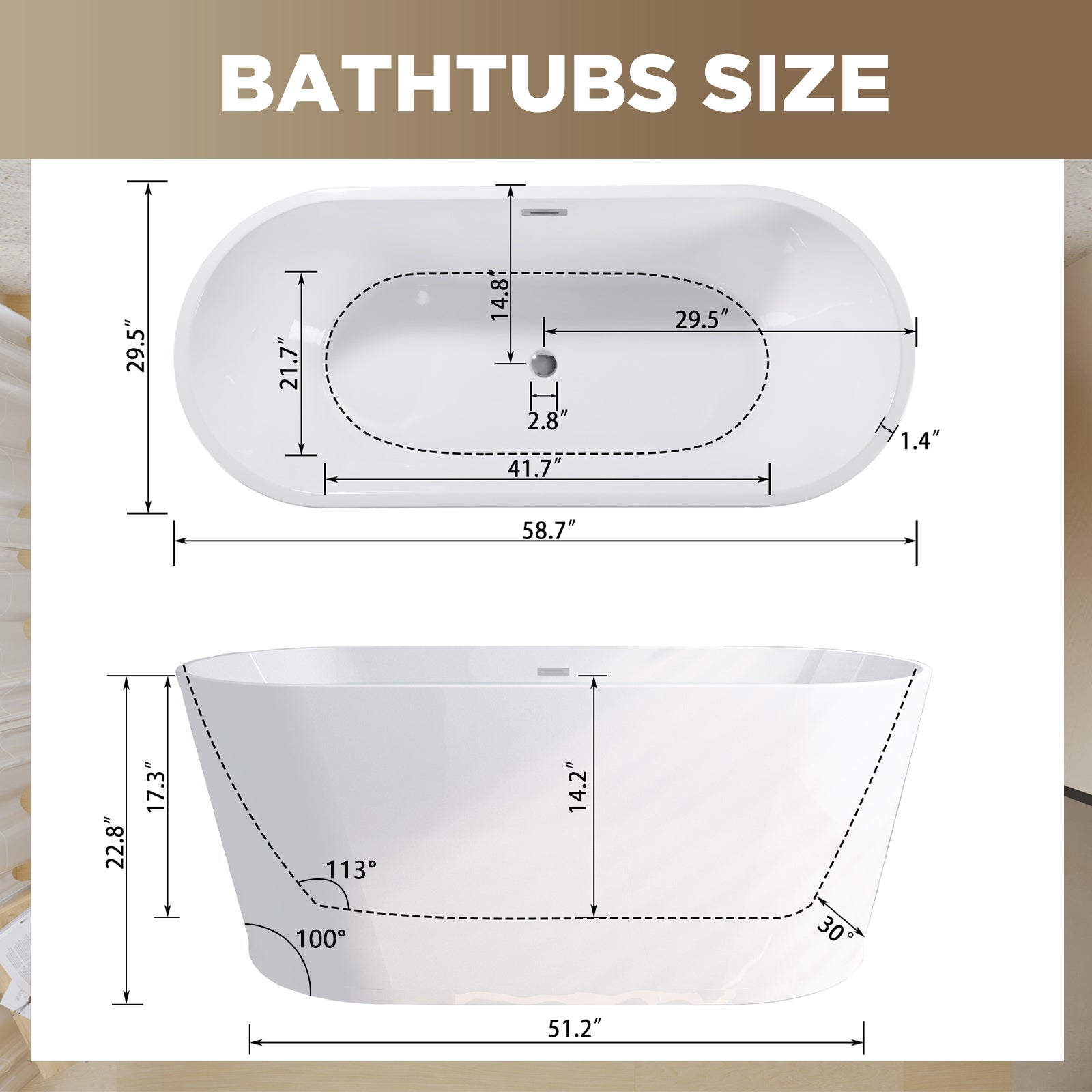 59" Acrylic Freestanding Bathtub