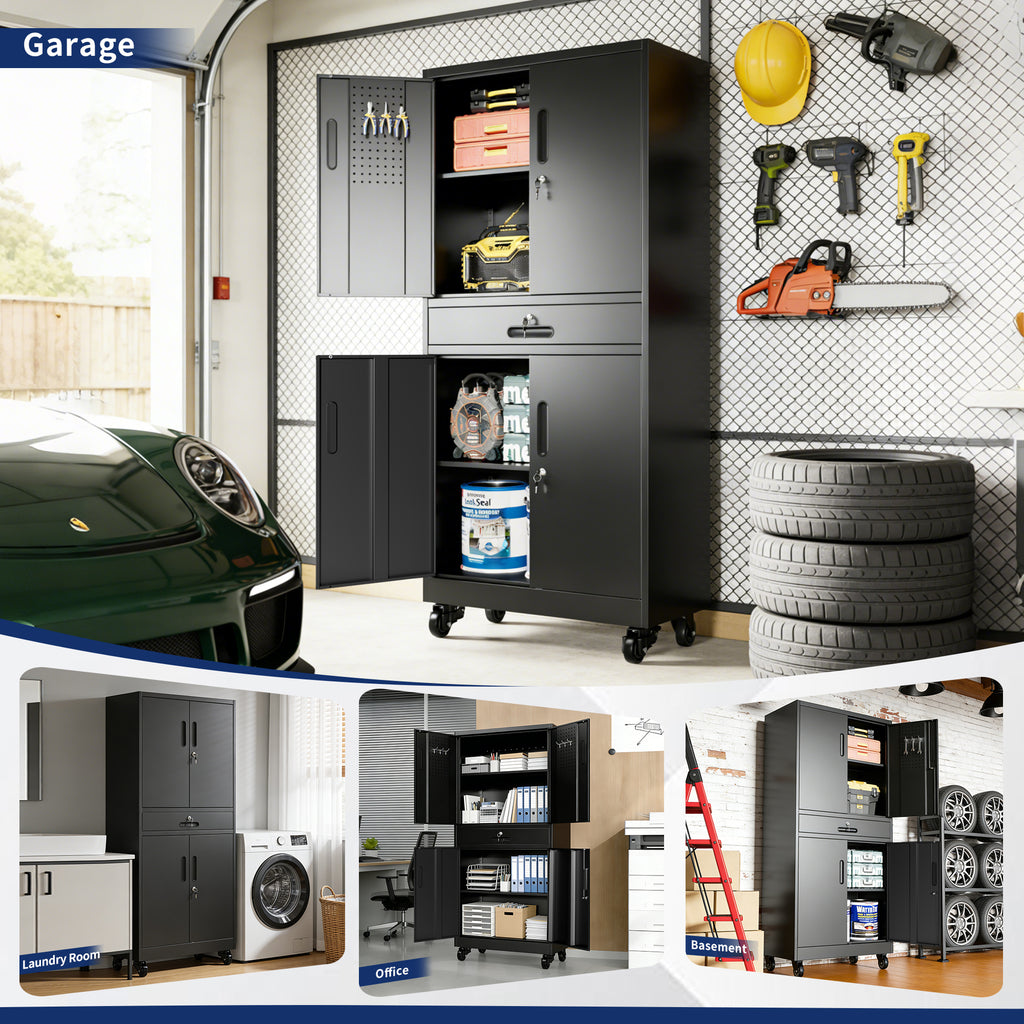 Metal Storage Cabinet with Drawer - Heavy Duty Garage Cabinet