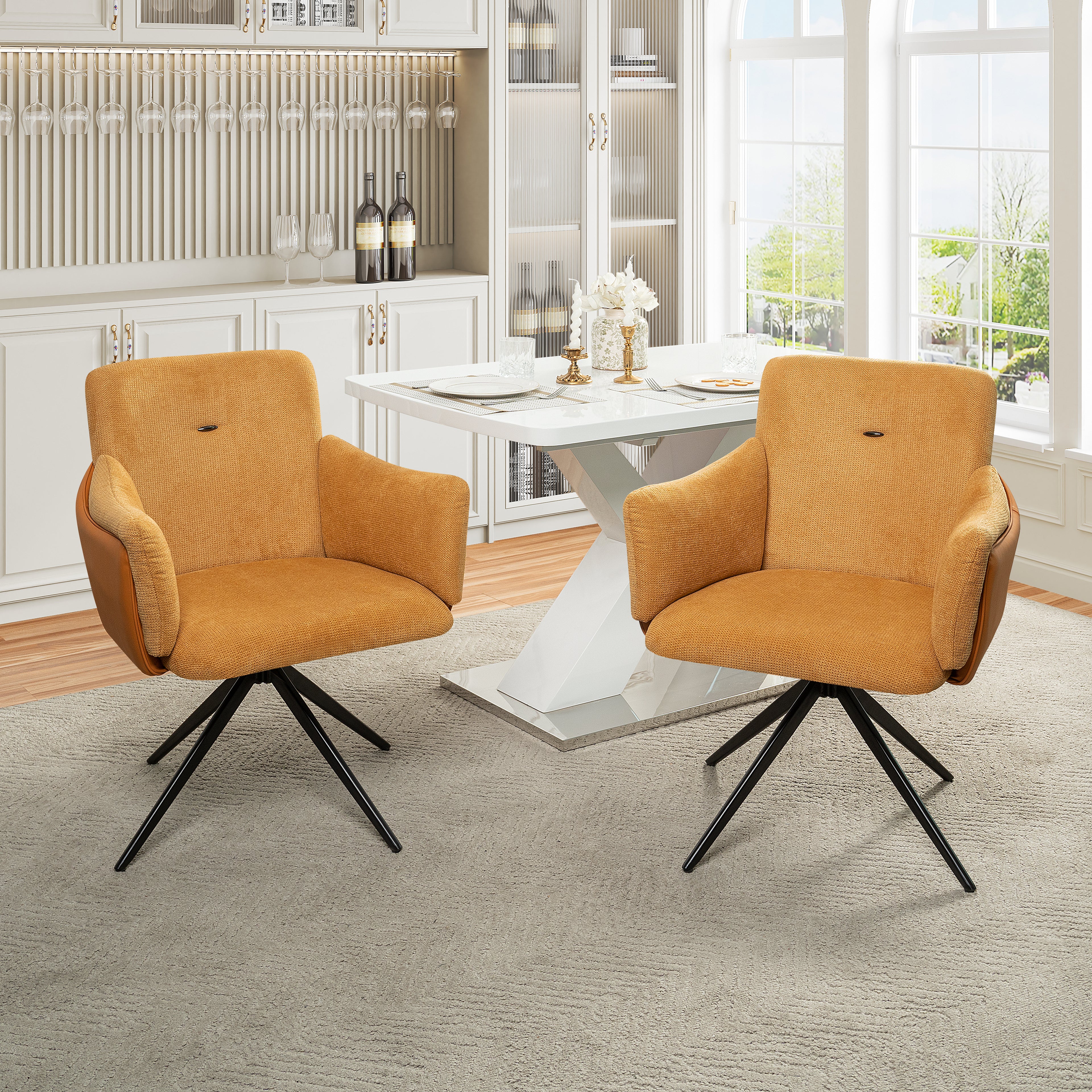 360° Swivel Home Office Desk Chairs Set of 2 - Orange