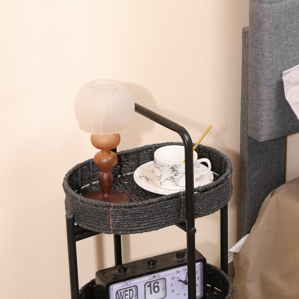 Small Handwoven Side Tables – 3-Tier Oval Organizer