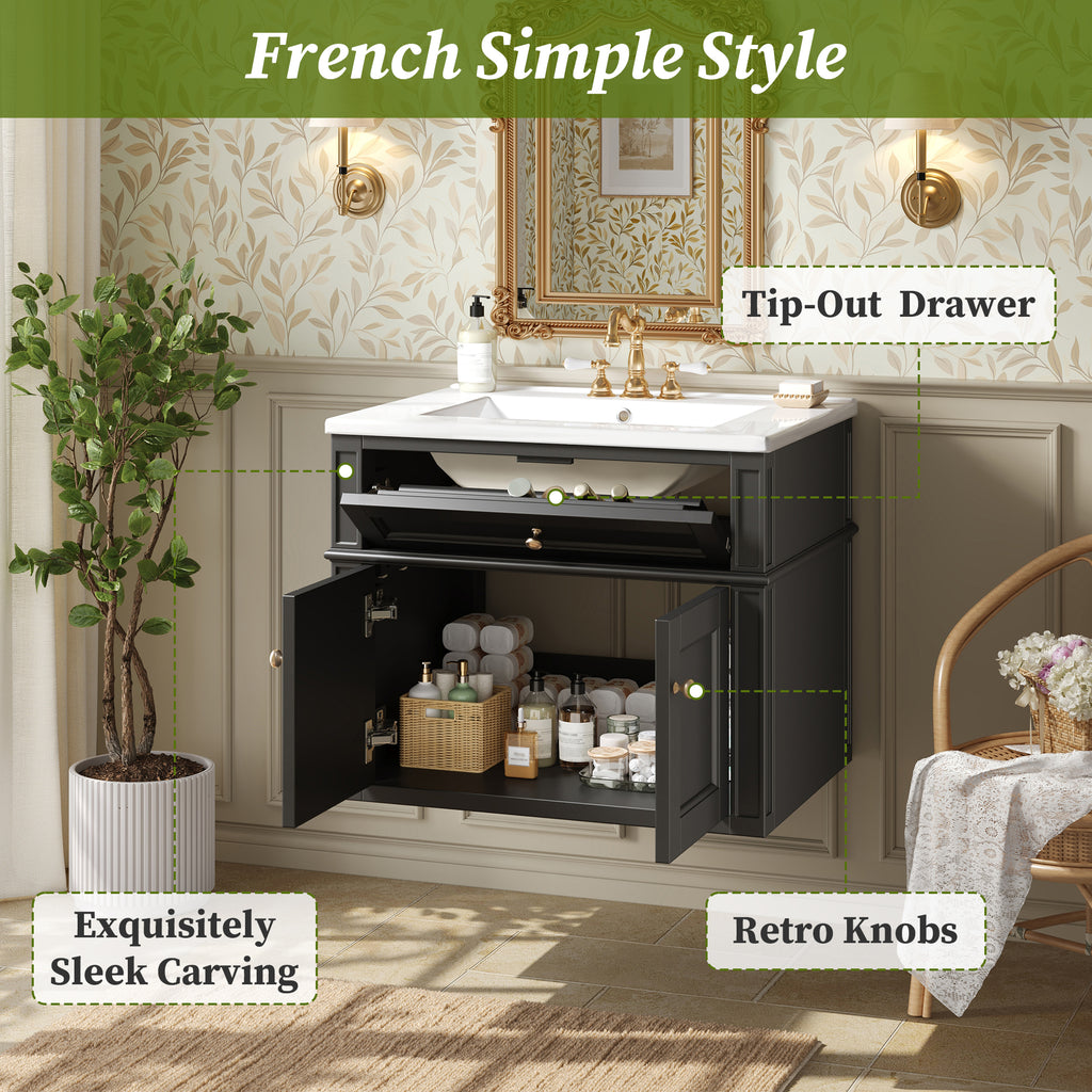 24" Wall Mounted Modern Bathroom Vanity with Soft-Close Hinges