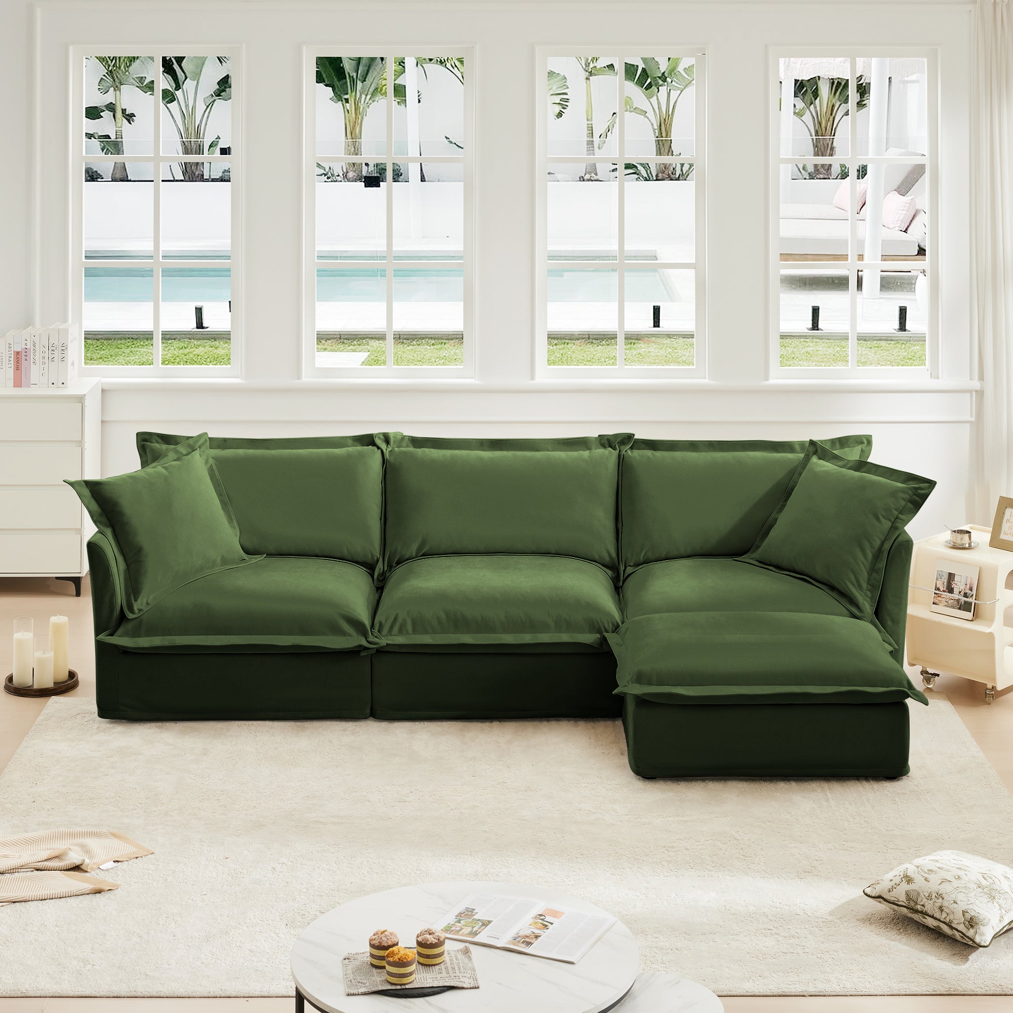 L-Shaped Slipcovered Sectional Sofa Couch