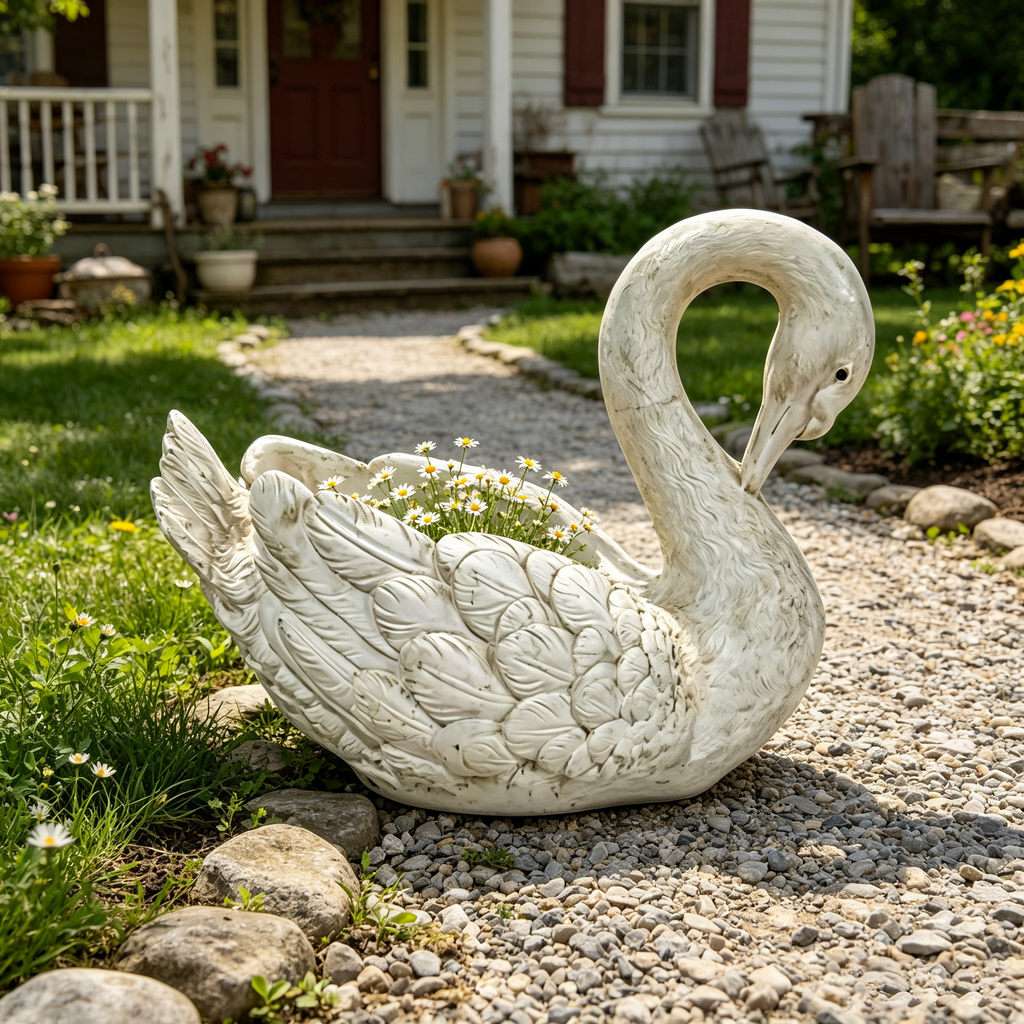 12.8-Inch Tall Vintage Swan Planter Statue