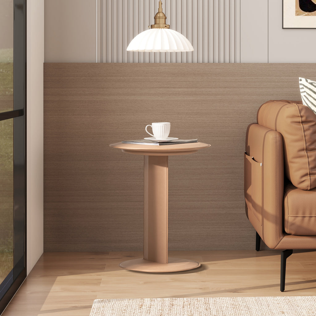 Mode 18" Leatherette Round C-Shaped Sofa Side Table