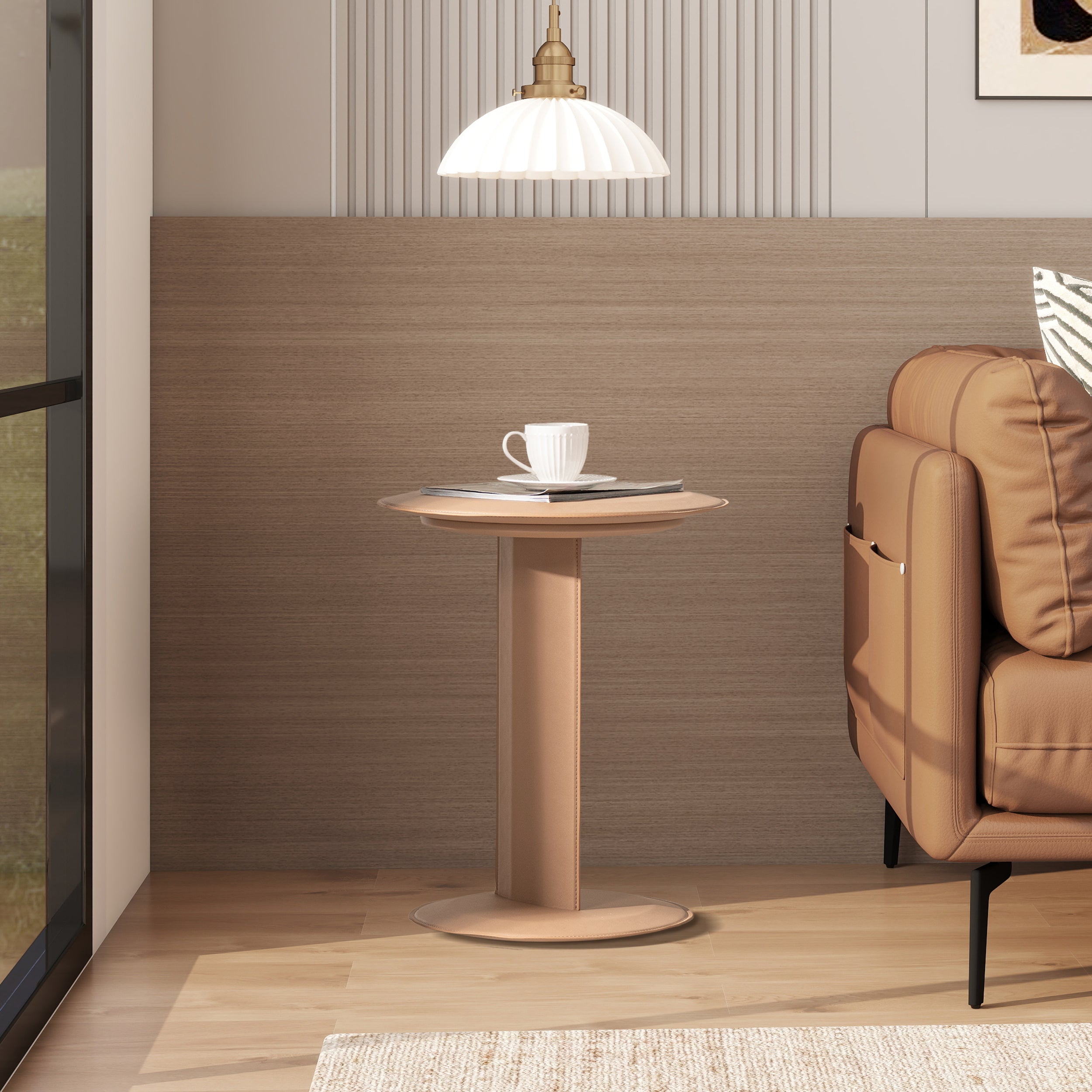 Mode 18" Leatherette Round C-Shaped Sofa Side Table