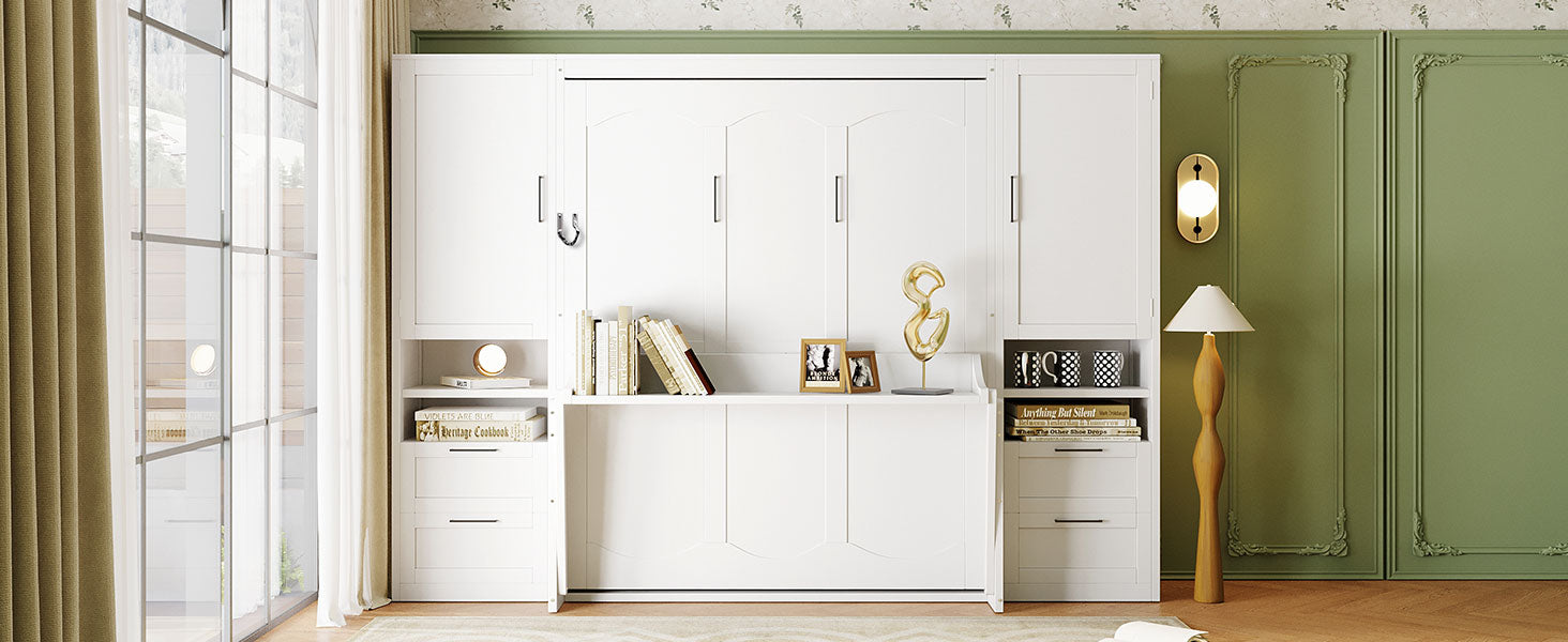 Queen Size Murphy Bed with Closet, Drawers and Shelves