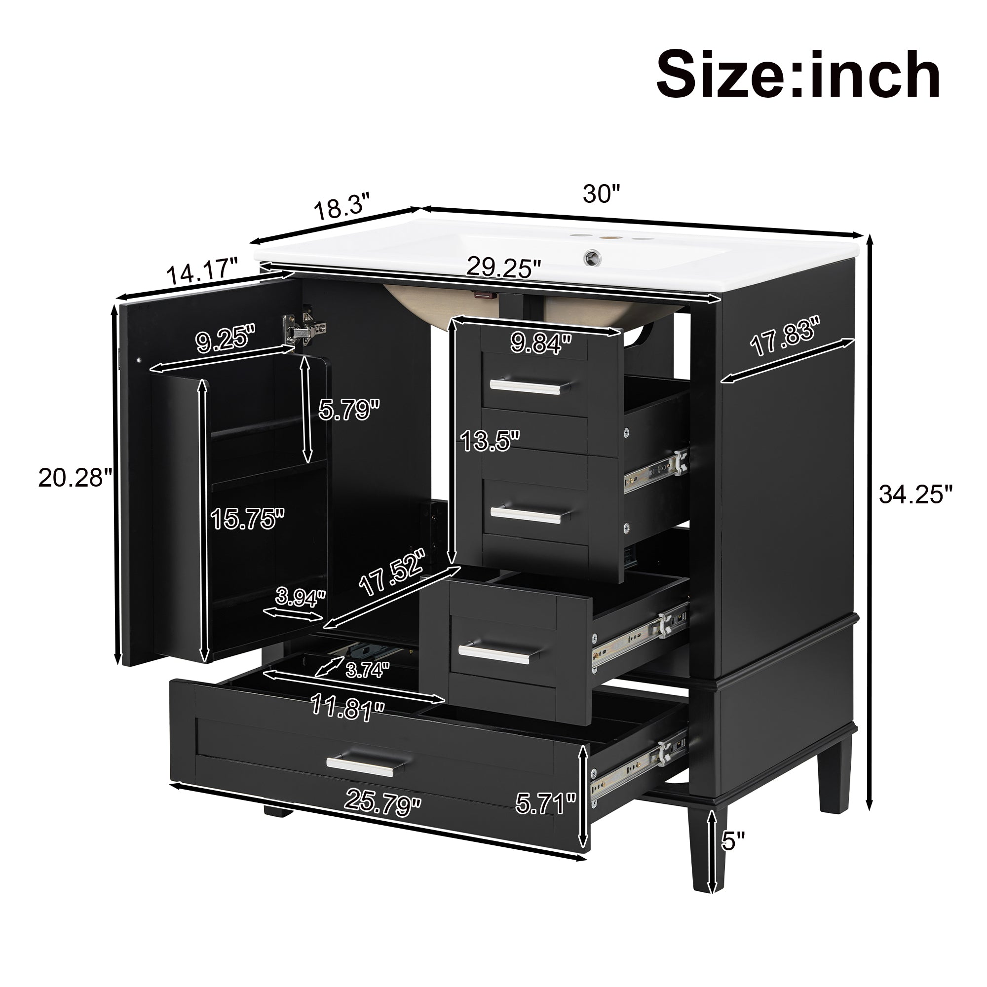 30" Bathroom Vanity, Modern Bathroom Cabinet with Sink Combo Set