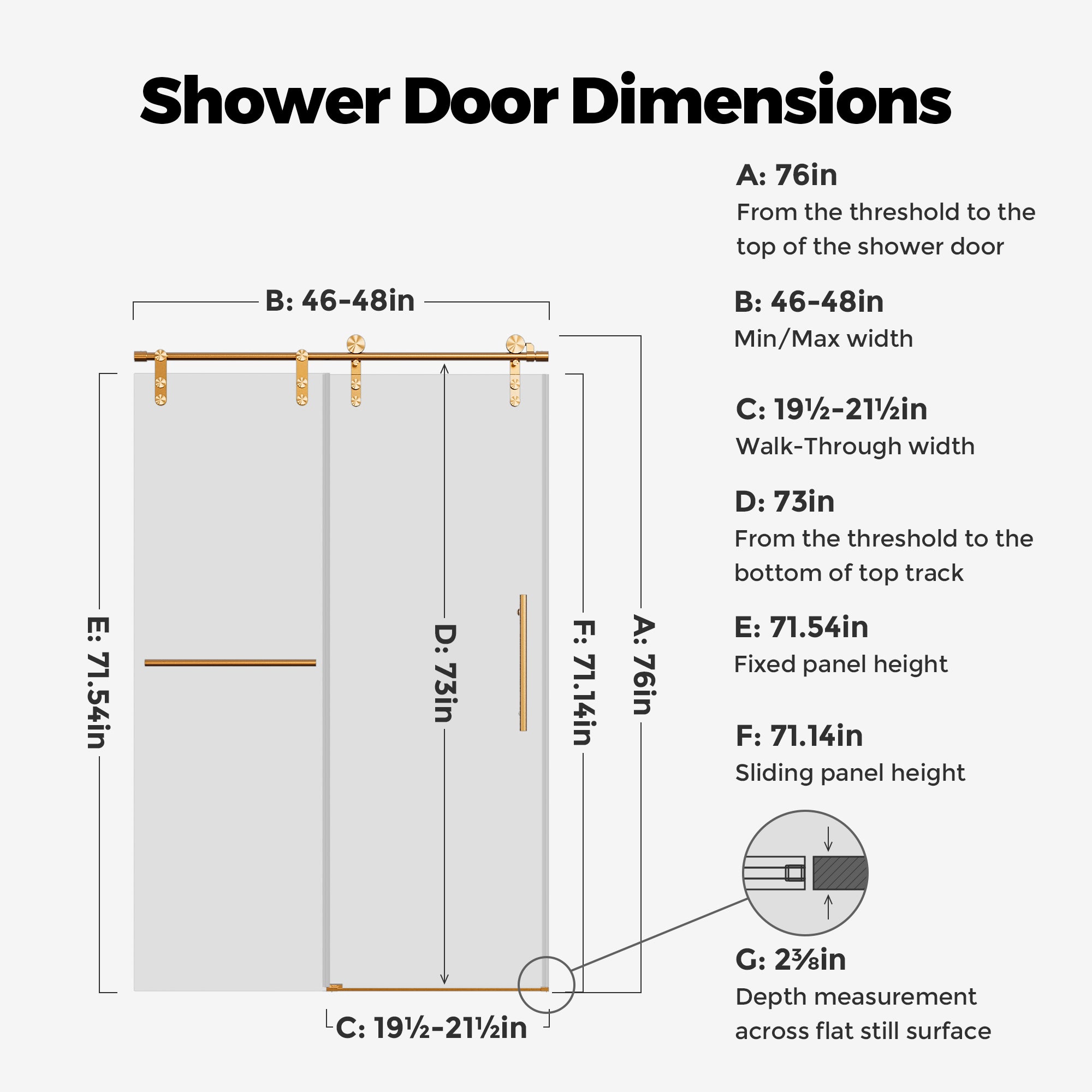 Frameless Single Sliding Shower Doors Without Soft-Close