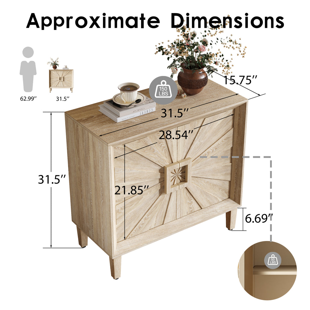 Mid-Century Modern Credenza Sideboard, 31.5-Inch, Antique Natural