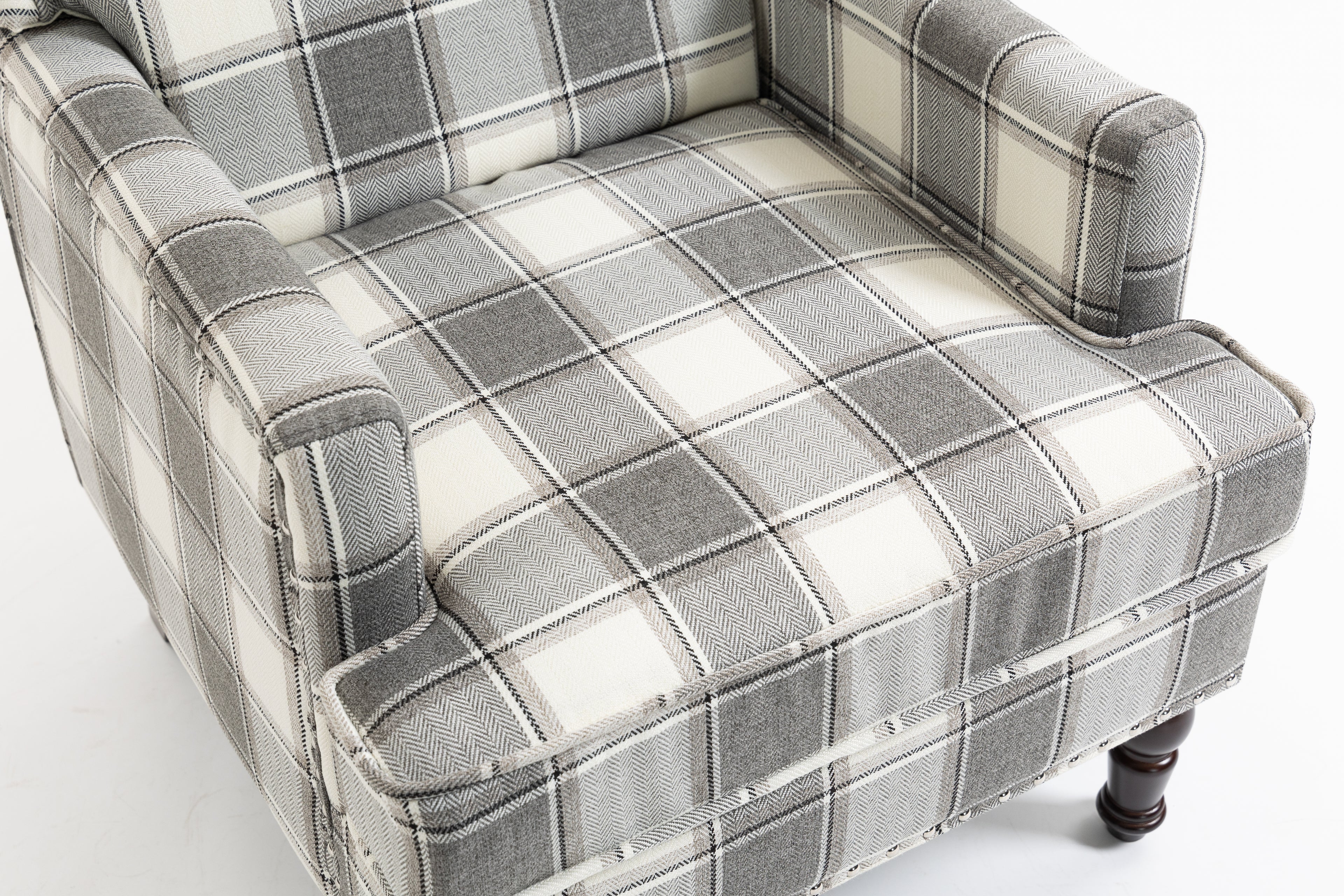 Upholstered Accent Chair, Vintage Armchair with Solid Wood Legs