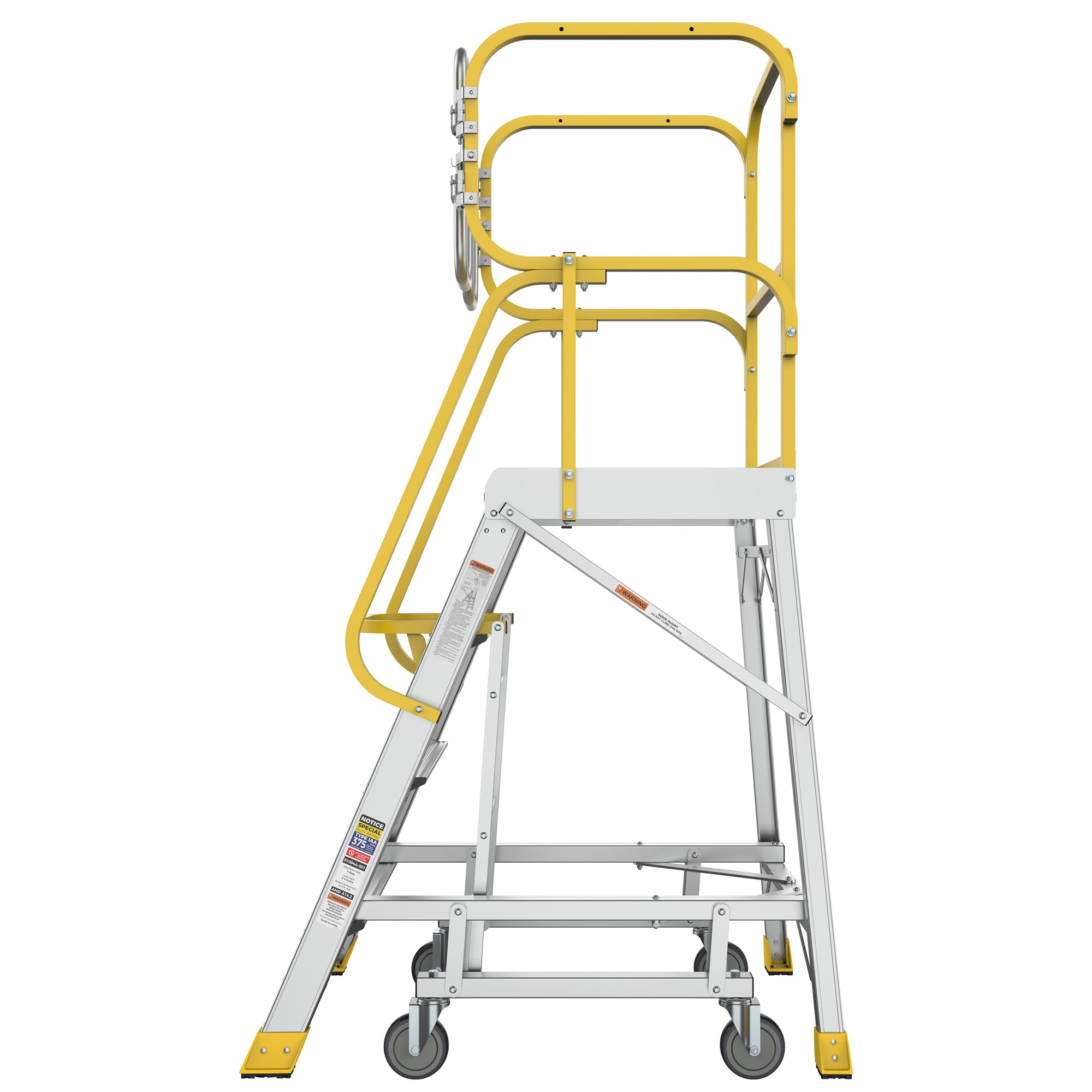 4 Step 375lbs Aluminum Rolling Platform Ladder